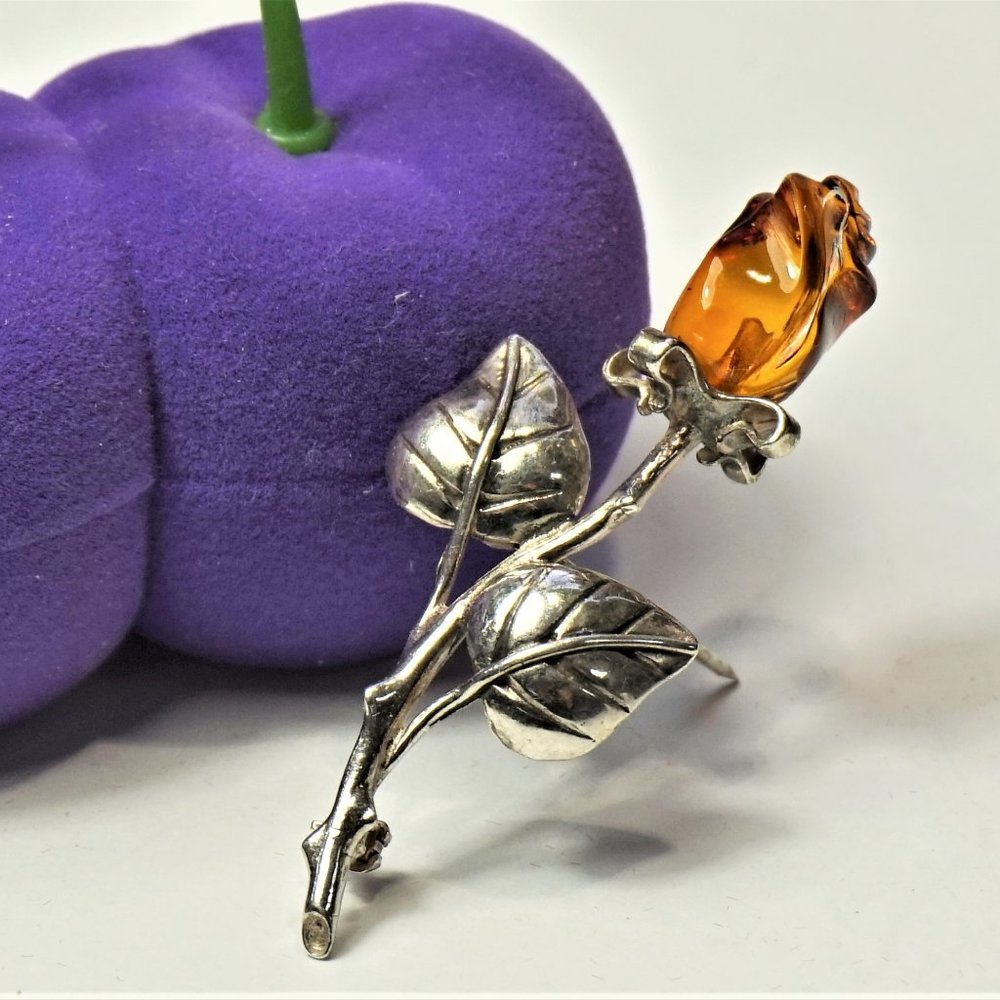 AMBER ROSE PETITE BROOCH 925 SILVER MOTHER'S GIFT